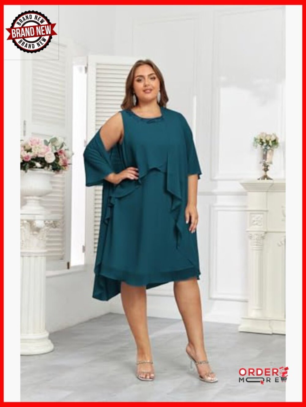 Plus Size 2 Piece Dress Set with Jacket, Mother of Bride Wedding Guest - Picture 5 of 7